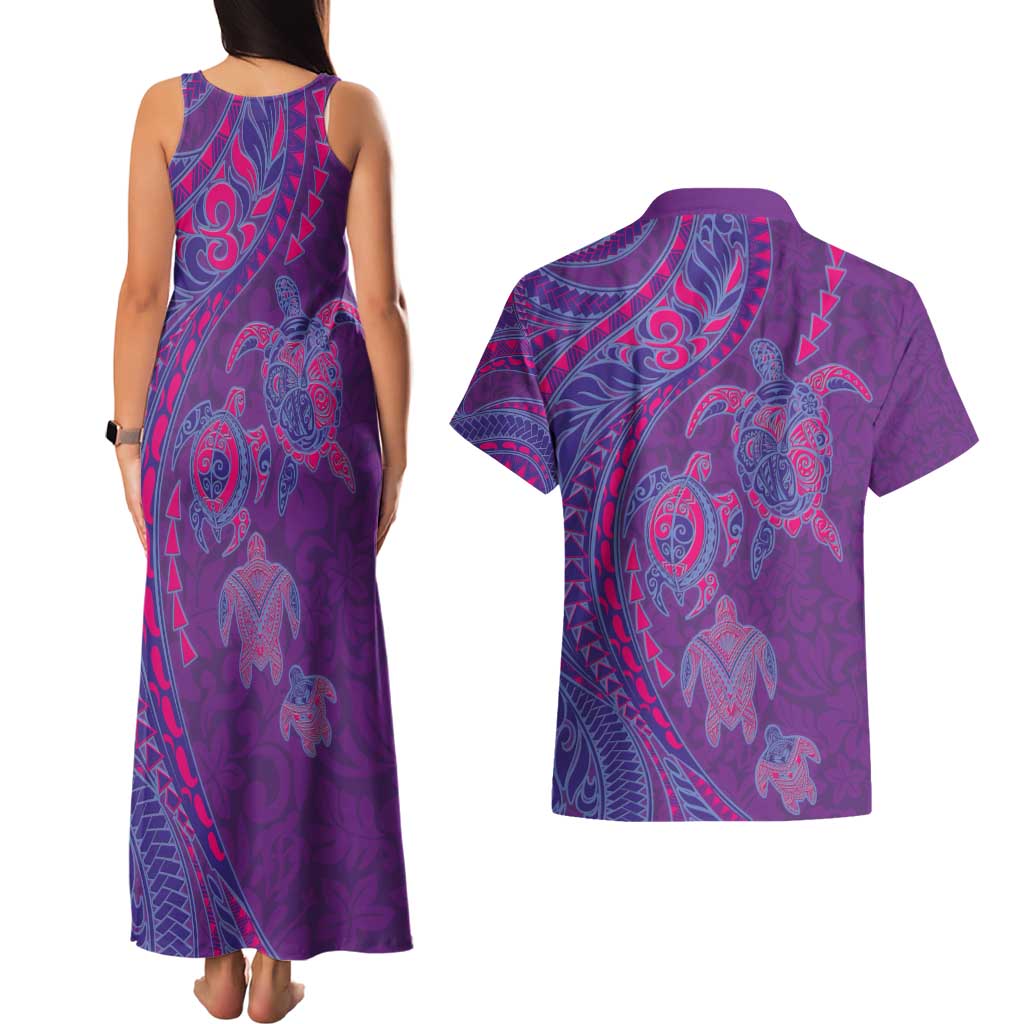 Hawaiian Turtles and Polynesian Art Tattoo Couples Matching Tank Maxi Dress and Hawaiian Shirt Dusky Violet LT03 - Polynesian Pride