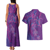 Hawaiian Turtles and Polynesian Art Tattoo Couples Matching Tank Maxi Dress and Hawaiian Shirt Dusky Violet LT03 - Polynesian Pride