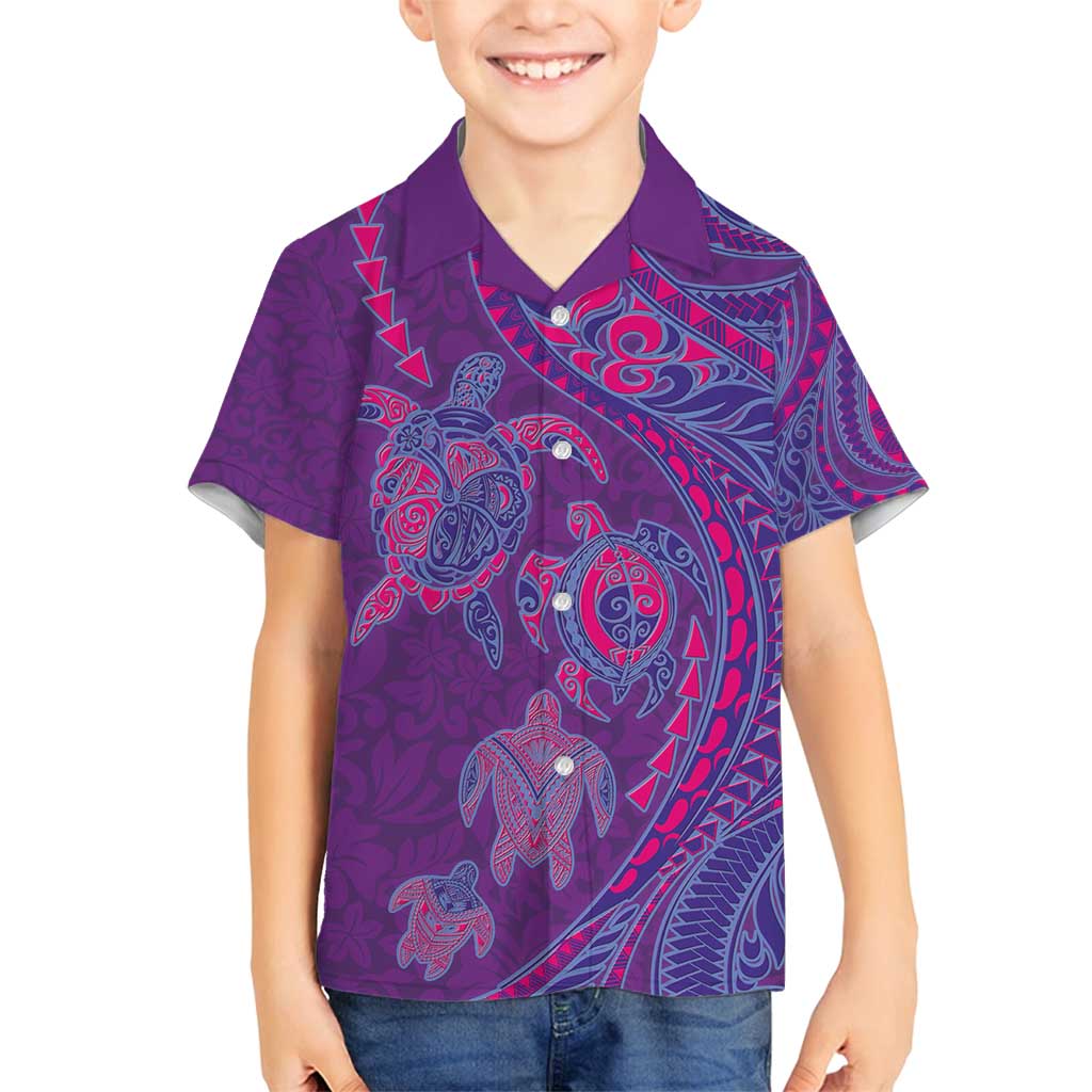 Hawaiian Turtles and Polynesian Art Tattoo Family Matching Long Sleeve Bodycon Dress and Hawaiian Shirt Dusky Violet LT03 Son's Shirt Purple - Polynesian Pride