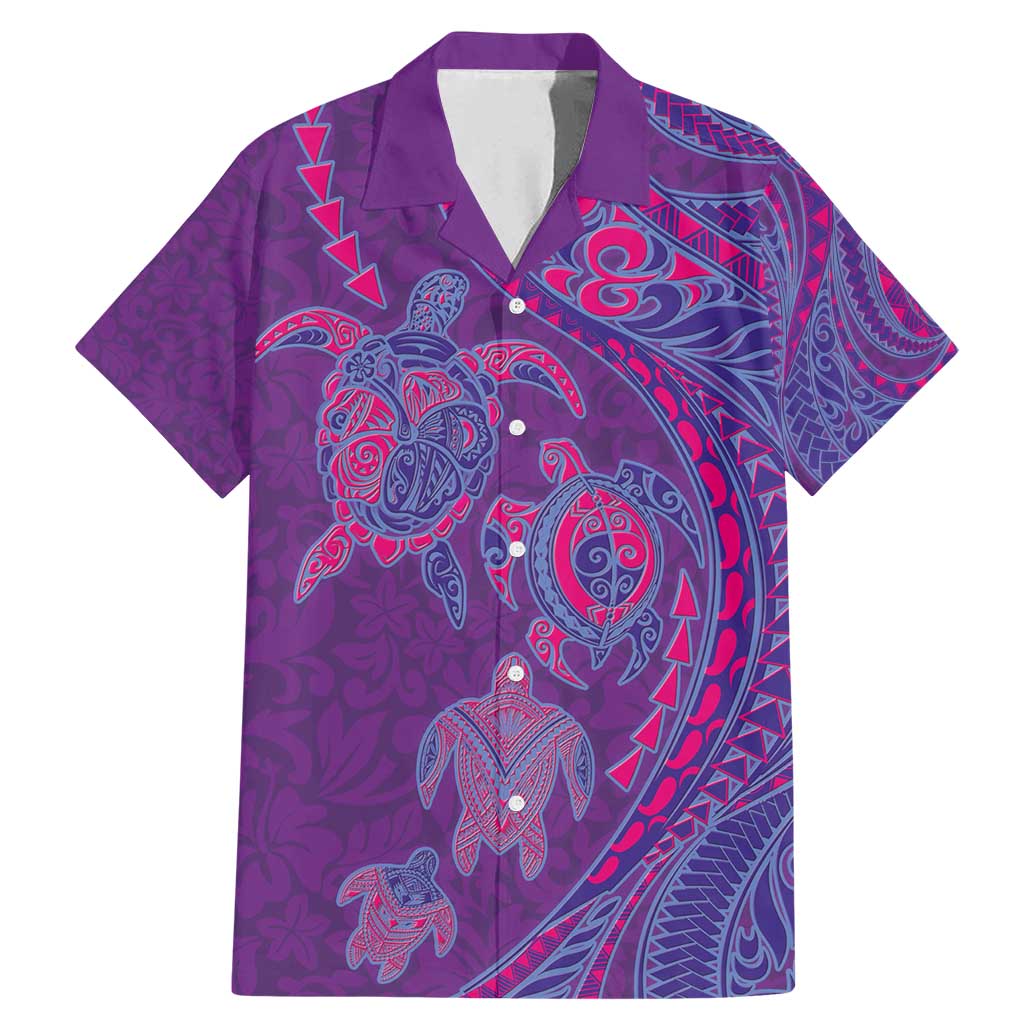 Hawaiian Turtles and Polynesian Art Tattoo Family Matching Mermaid Dress and Hawaiian Shirt Dusky Violet LT03 Dad's Shirt - Short Sleeve Purple - Polynesian Pride