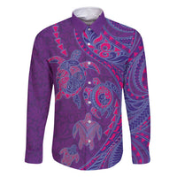 Hawaiian Turtles and Polynesian Art Tattoo Family Matching Mermaid Dress and Hawaiian Shirt Dusky Violet LT03 Dad's Shirt - Long Sleeve Purple - Polynesian Pride