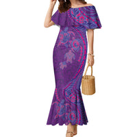 Hawaiian Turtles and Polynesian Art Tattoo Family Matching Mermaid Dress and Hawaiian Shirt Dusky Violet LT03 Mom's Dress Purple - Polynesian Pride