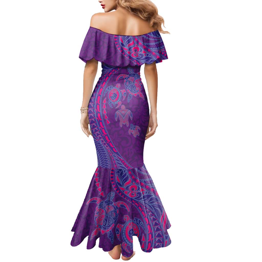Hawaiian Turtles and Polynesian Art Tattoo Family Matching Mermaid Dress and Hawaiian Shirt Dusky Violet LT03 - Polynesian Pride