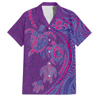 Hawaiian Turtles and Polynesian Art Tattoo Family Matching Off The Shoulder Long Sleeve Dress and Hawaiian Shirt Dusky Violet LT03 Dad's Shirt - Short Sleeve Purple - Polynesian Pride