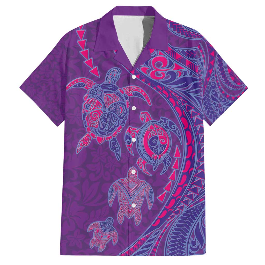 Hawaiian Turtles and Polynesian Art Tattoo Family Matching Off Shoulder Short Dress and Hawaiian Shirt Dusky Violet LT03 Dad's Shirt - Short Sleeve Purple - Polynesian Pride