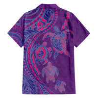 Hawaiian Turtles and Polynesian Art Tattoo Family Matching Off Shoulder Short Dress and Hawaiian Shirt Dusky Violet LT03 - Polynesian Pride