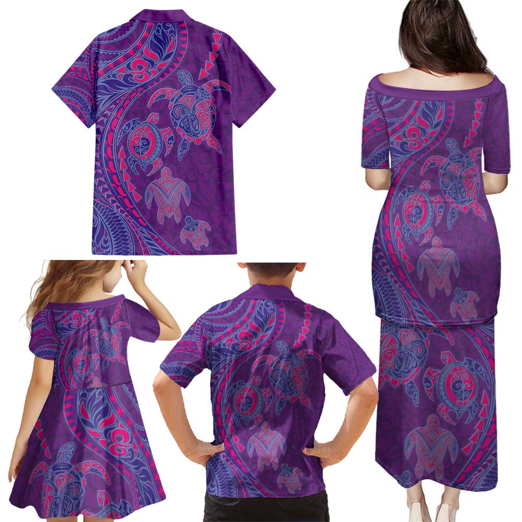 Hawaiian Turtles and Polynesian Art Tattoo Family Matching Puletasi and Hawaiian Shirt Dusky Violet LT03 - Polynesian Pride