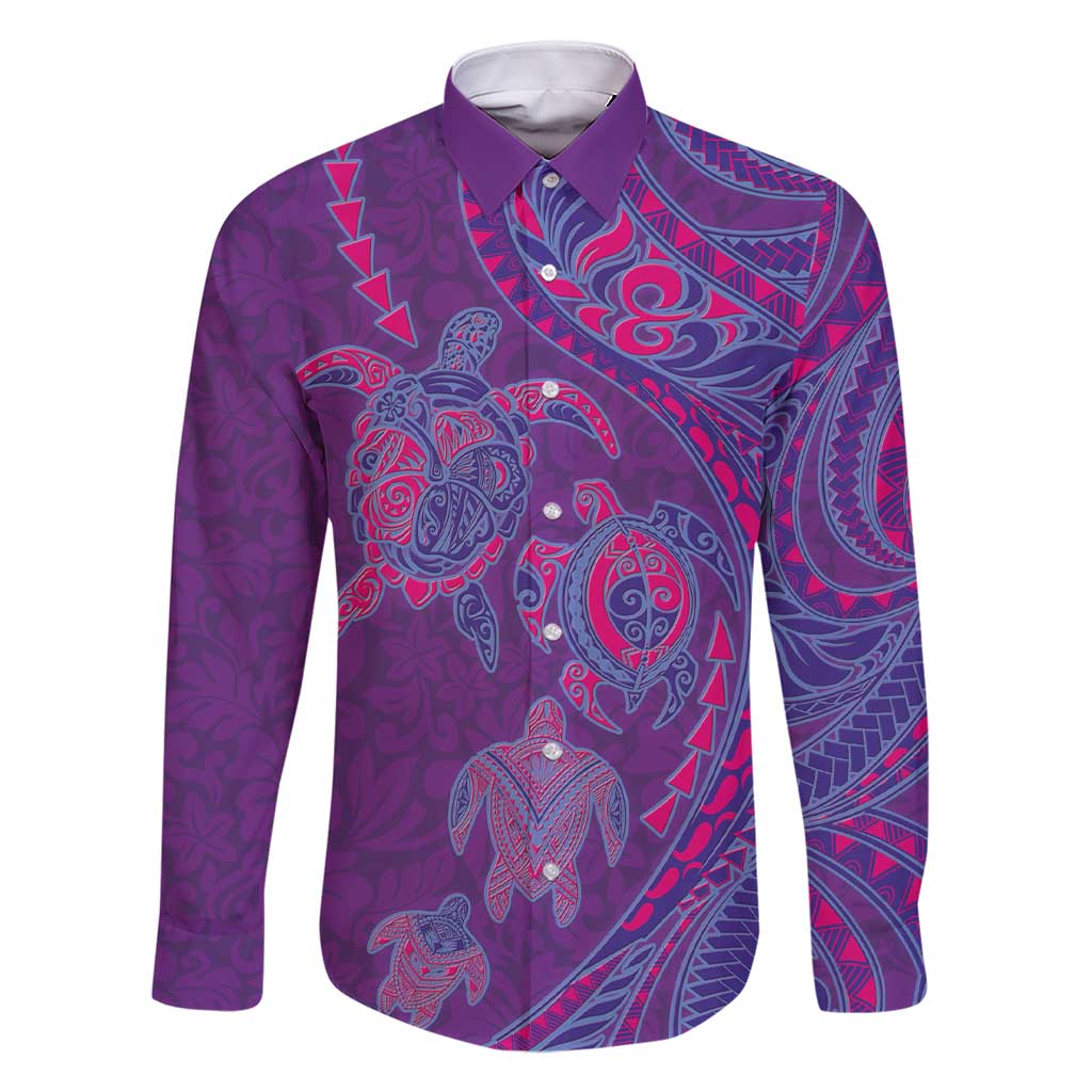 Hawaiian Turtles and Polynesian Art Tattoo Family Matching Short Sleeve Bodycon Dress and Hawaiian Shirt Dusky Violet LT03 Dad's Shirt - Long Sleeve Purple - Polynesian Pride