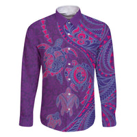 Hawaiian Turtles and Polynesian Art Tattoo Family Matching Short Sleeve Bodycon Dress and Hawaiian Shirt Dusky Violet LT03 Dad's Shirt - Long Sleeve Purple - Polynesian Pride