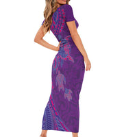 Hawaiian Turtles and Polynesian Art Tattoo Family Matching Short Sleeve Bodycon Dress and Hawaiian Shirt Dusky Violet LT03 - Polynesian Pride