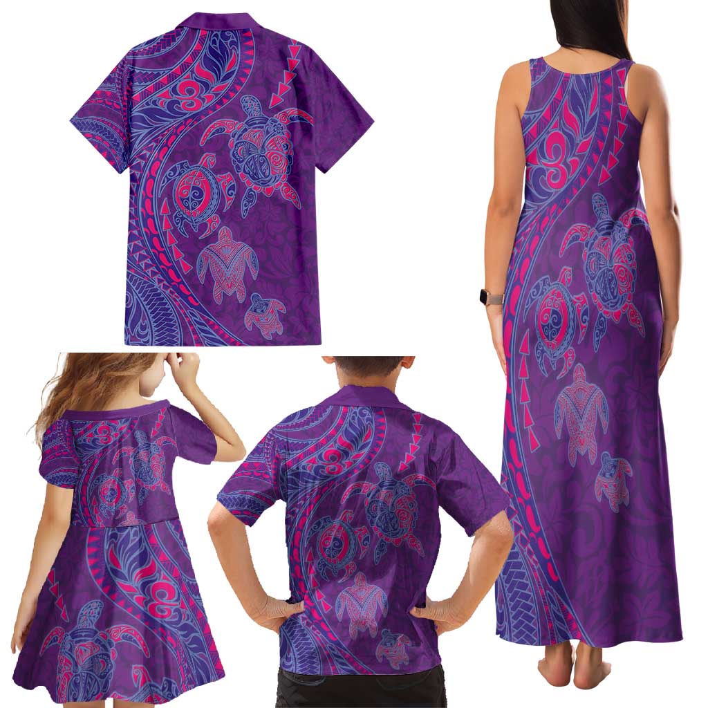 Hawaiian Turtles and Polynesian Art Tattoo Family Matching Tank Maxi Dress and Hawaiian Shirt Dusky Violet LT03 - Polynesian Pride