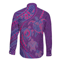 Hawaiian Turtles and Polynesian Art Tattoo Long Sleeve Button Shirt Dusky Violet