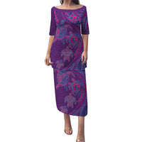 Hawaiian Turtles and Polynesian Art Tattoo Puletasi Dusky Violet LT03 Long Dress Purple - Polynesian Pride