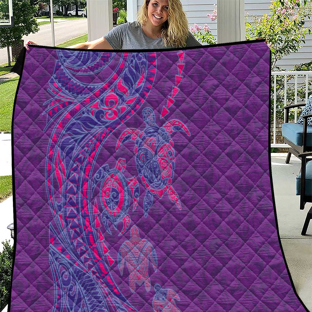 Hawaiian Turtles and Polynesian Art Tattoo Quilt Dusky Violet