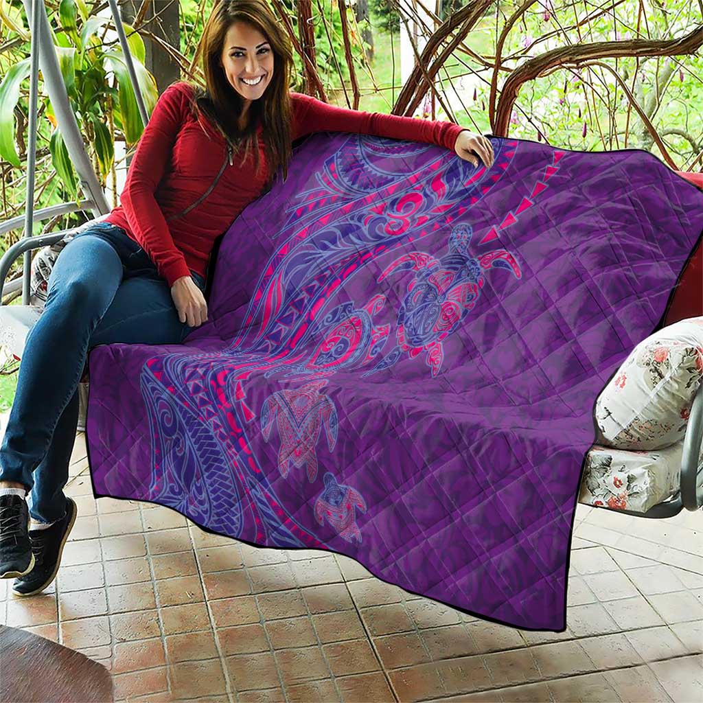 Hawaiian Turtles and Polynesian Art Tattoo Quilt Dusky Violet