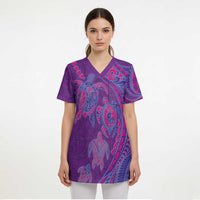 Hawaiian Turtles and Polynesian Art Tattoo Scrub Top Dusky Violet LT03 - Polynesian Pride