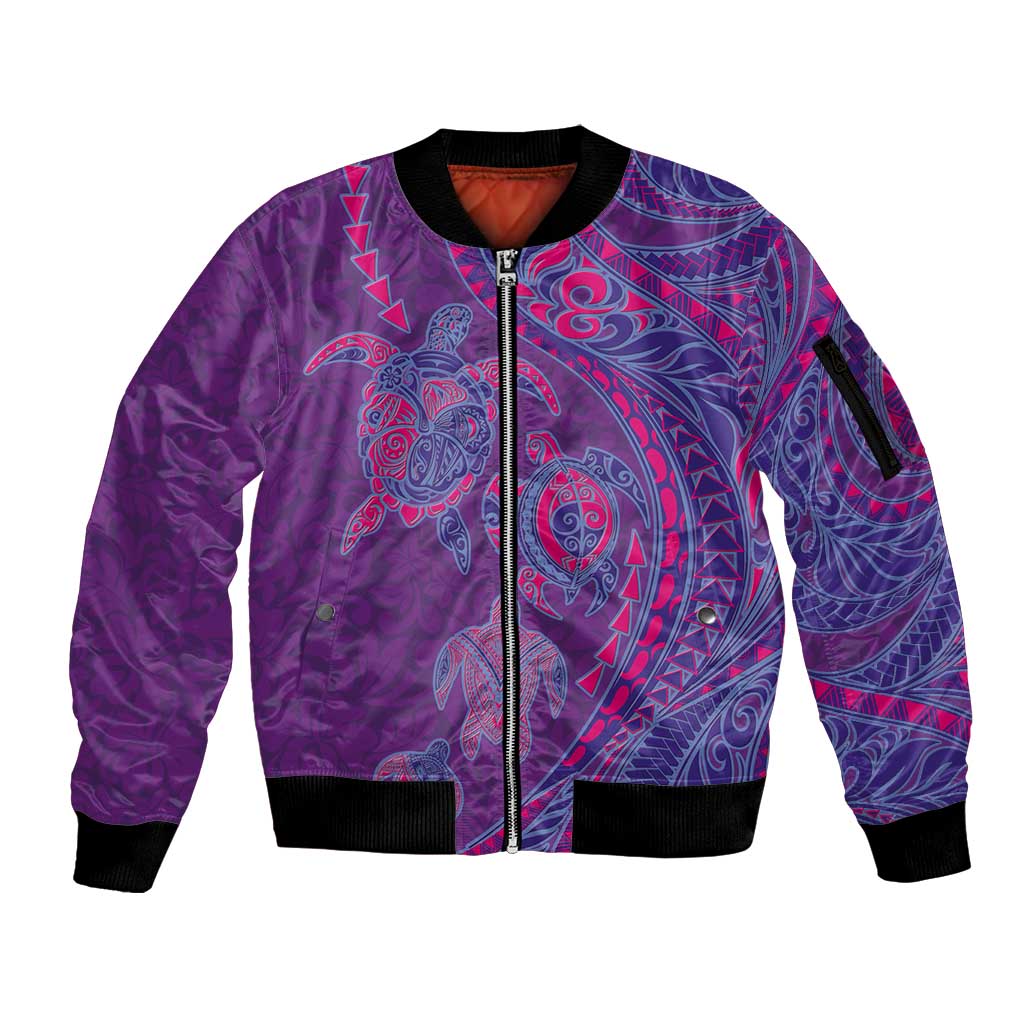 Hawaiian Turtles and Polynesian Art Tattoo Sleeve Zip Bomber Jacket Dusky Violet LT03 Unisex Purple - Polynesian Pride