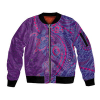 Hawaiian Turtles and Polynesian Art Tattoo Sleeve Zip Bomber Jacket Dusky Violet LT03 Unisex Purple - Polynesian Pride