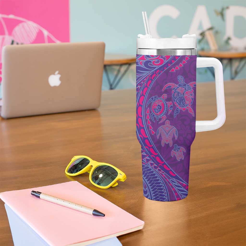 Hawaiian Turtles and Polynesian Art Tattoo Tumbler With Handle Dusky Violet