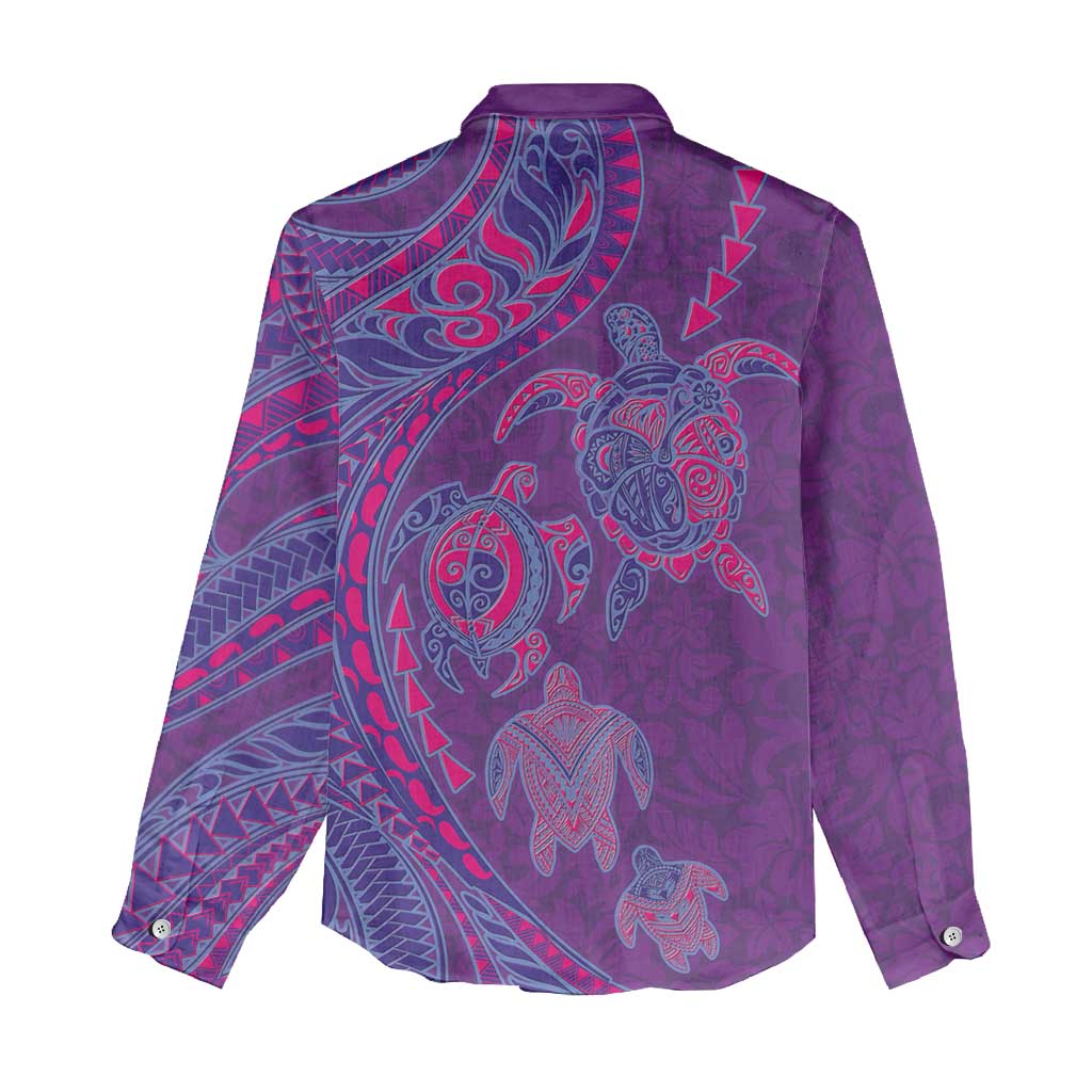 Hawaiian Turtles and Polynesian Art Tattoo Women Casual Shirt Dusky Violet