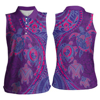 Hawaiian Turtles and Polynesian Art Tattoo Women Sleeveless Polo Shirt Dusky Violet LT03 - Polynesian Pride