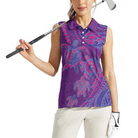 Hawaiian Turtles and Polynesian Art Tattoo Women Sleeveless Polo Shirt Dusky Violet LT03 - Polynesian Pride