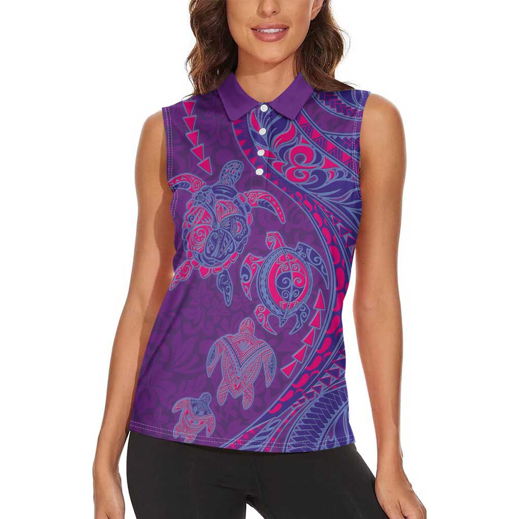 Hawaiian Turtles and Polynesian Art Tattoo Women Sleeveless Polo Shirt Dusky Violet LT03 - Polynesian Pride