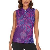 Hawaiian Turtles and Polynesian Art Tattoo Women Sleeveless Polo Shirt Dusky Violet LT03 - Polynesian Pride