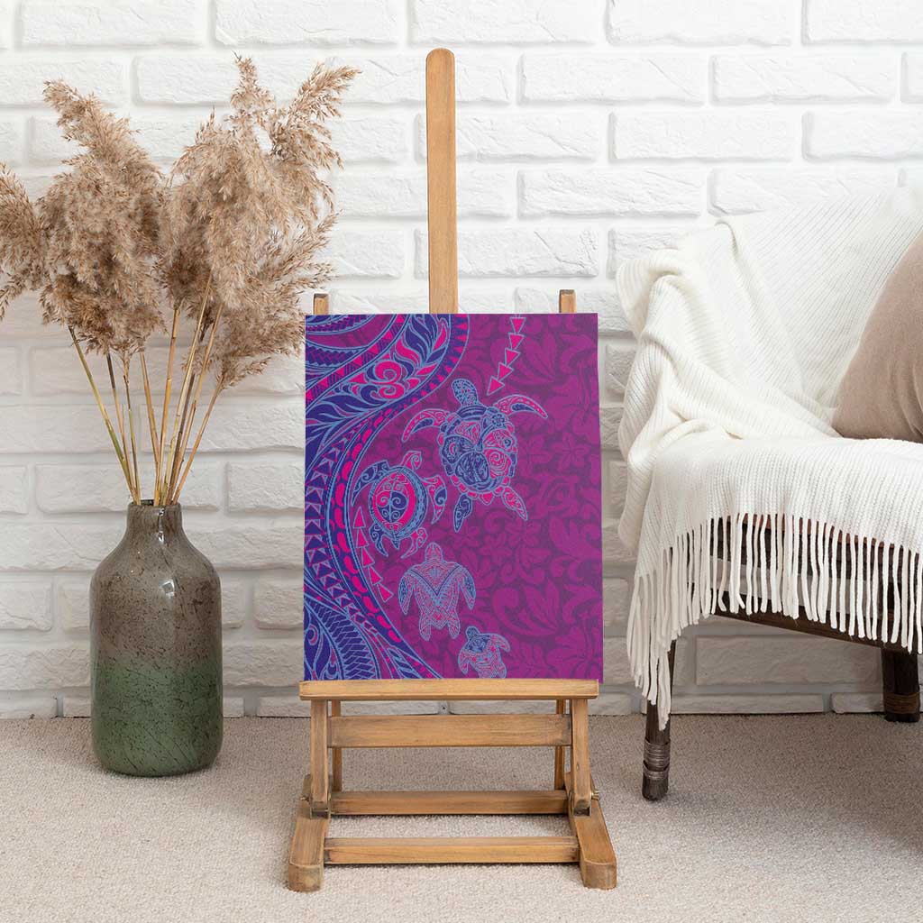 Hawaiian Turtles and Polynesian Art Tattoo Canvas Wall Art Cerise