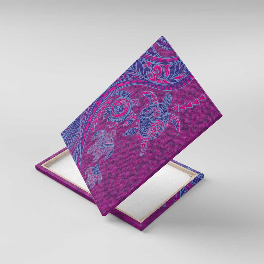 Hawaiian Turtles and Polynesian Art Tattoo Canvas Wall Art Cerise