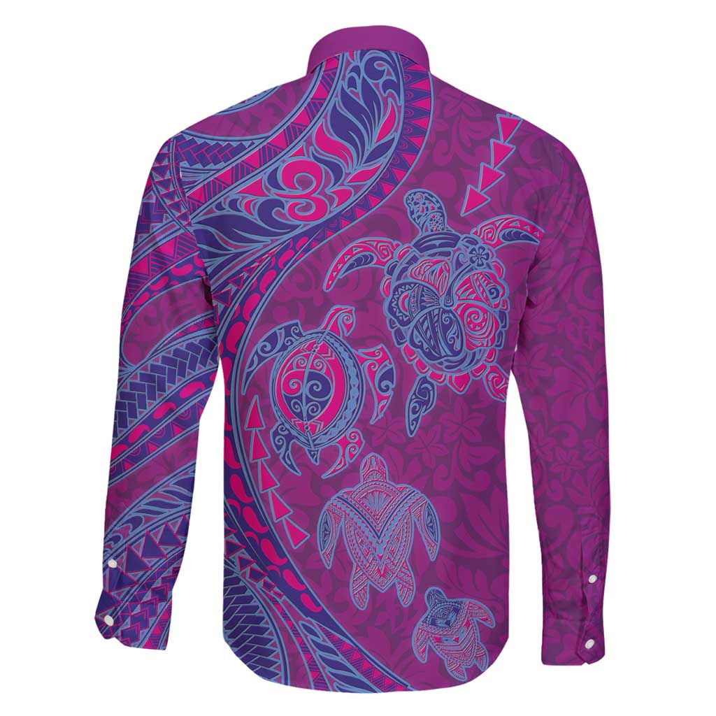 Hawaiian Turtles and Polynesian Art Tattoo Family Matching Long Sleeve Bodycon Dress and Hawaiian Shirt Cerise