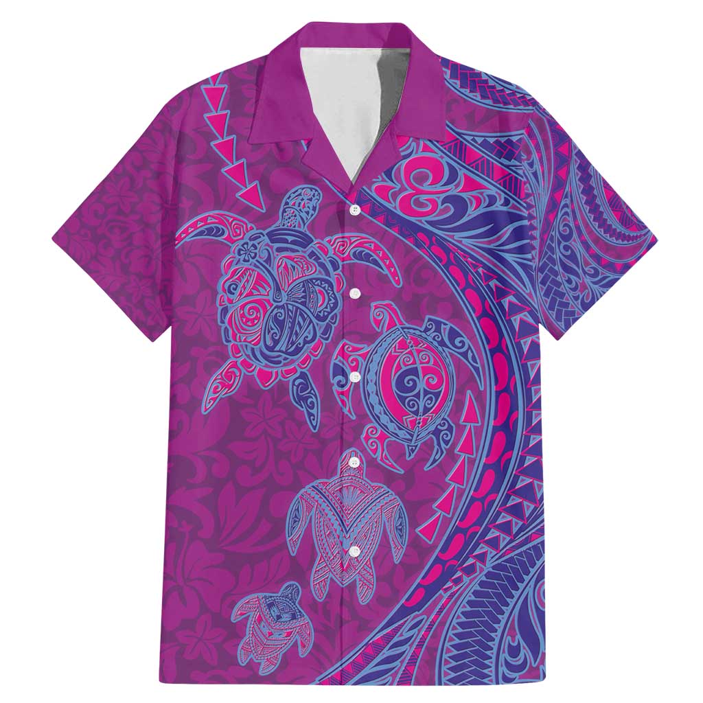 Hawaiian Turtles and Polynesian Art Tattoo Family Matching Mermaid Dress and Hawaiian Shirt Cerise LT03 Dad's Shirt - Short Sleeve Pink - Polynesian Pride