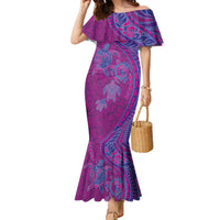 Hawaiian Turtles and Polynesian Art Tattoo Family Matching Mermaid Dress and Hawaiian Shirt Cerise LT03 Mom's Dress Pink - Polynesian Pride