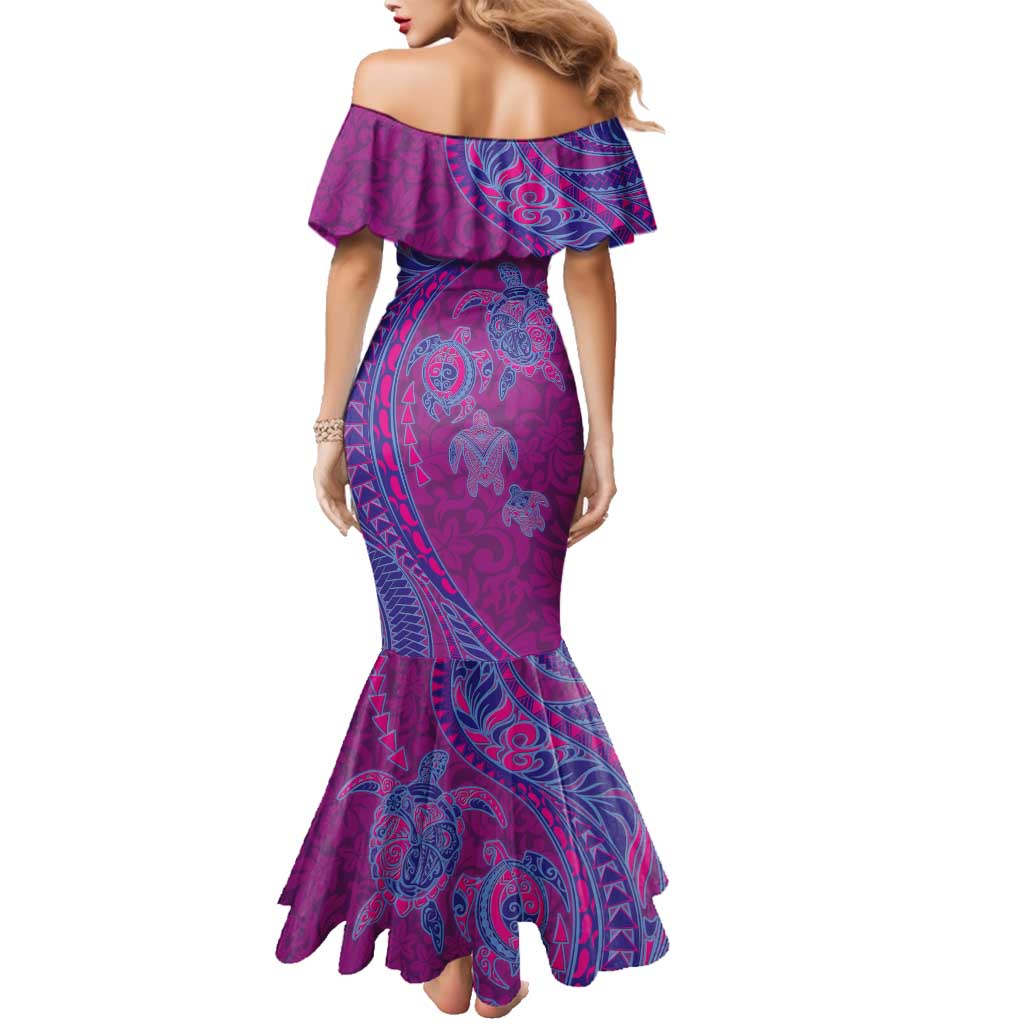 Hawaiian Turtles and Polynesian Art Tattoo Family Matching Mermaid Dress and Hawaiian Shirt Cerise LT03 - Polynesian Pride