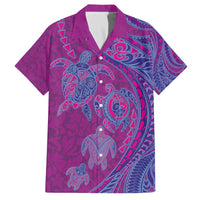 Hawaiian Turtles and Polynesian Art Tattoo Family Matching Off The Shoulder Long Sleeve Dress and Hawaiian Shirt Cerise