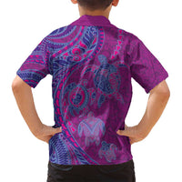 Hawaiian Turtles and Polynesian Art Tattoo Family Matching Off Shoulder Maxi Dress and Hawaiian Shirt Cerise LT03 - Polynesian Pride