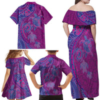 Hawaiian Turtles and Polynesian Art Tattoo Family Matching Off Shoulder Maxi Dress and Hawaiian Shirt Cerise LT03 - Polynesian Pride