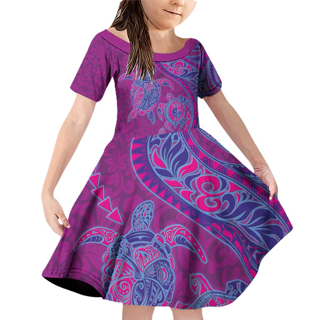 Hawaiian Turtles and Polynesian Art Tattoo Family Matching Off Shoulder Short Dress and Hawaiian Shirt Cerise