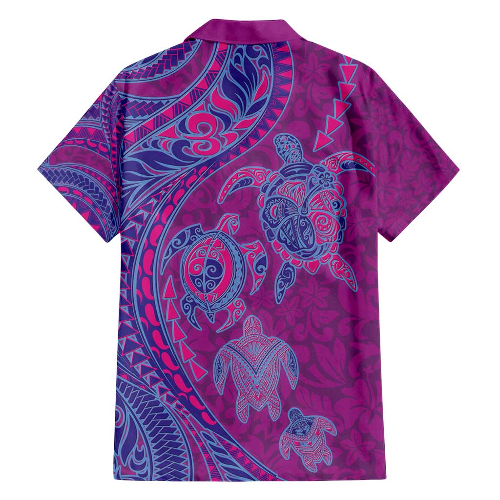 Hawaiian Turtles and Polynesian Art Tattoo Family Matching Off Shoulder Short Dress and Hawaiian Shirt Cerise