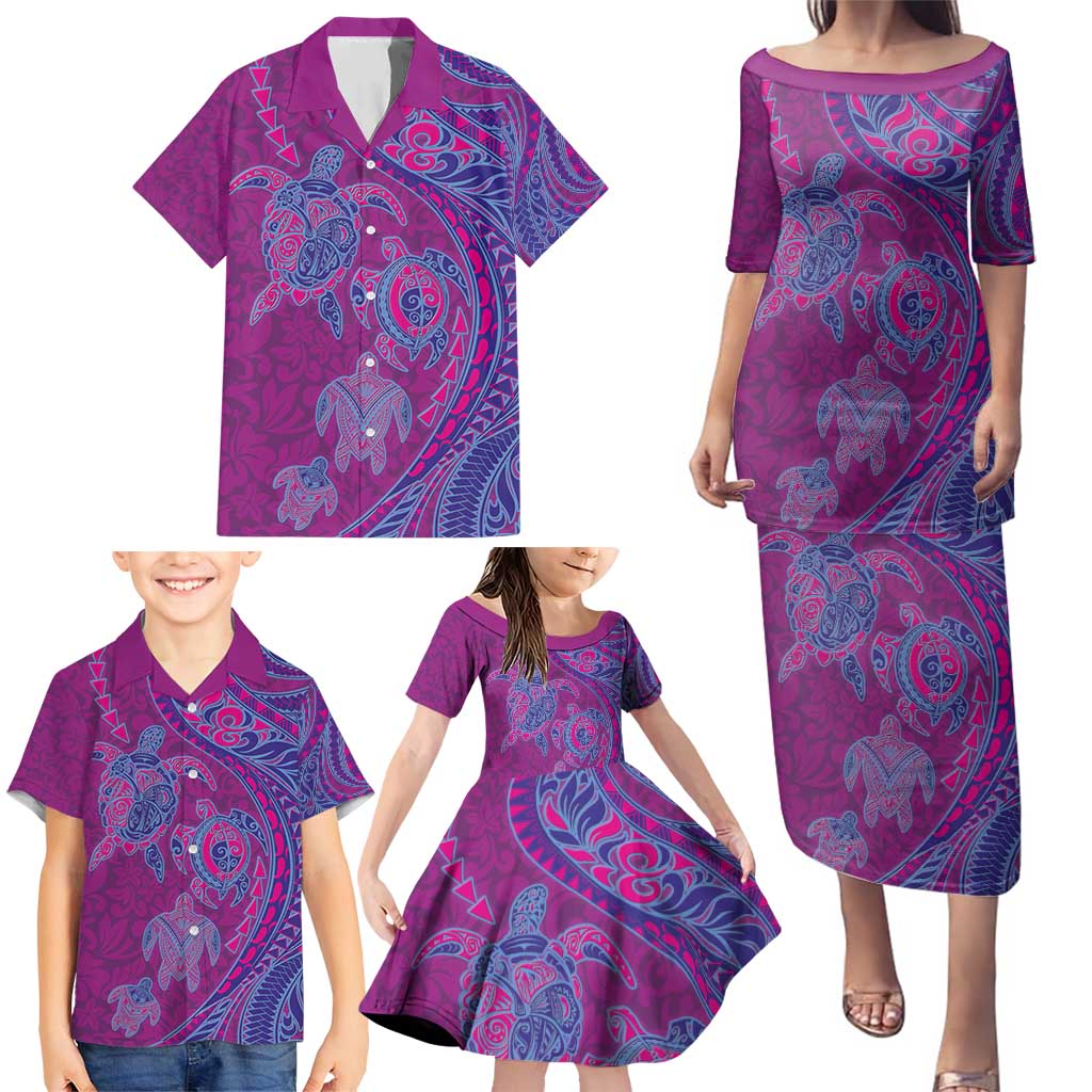 Hawaiian Turtles and Polynesian Art Tattoo Family Matching Puletasi and Hawaiian Shirt Cerise LT03 - Polynesian Pride