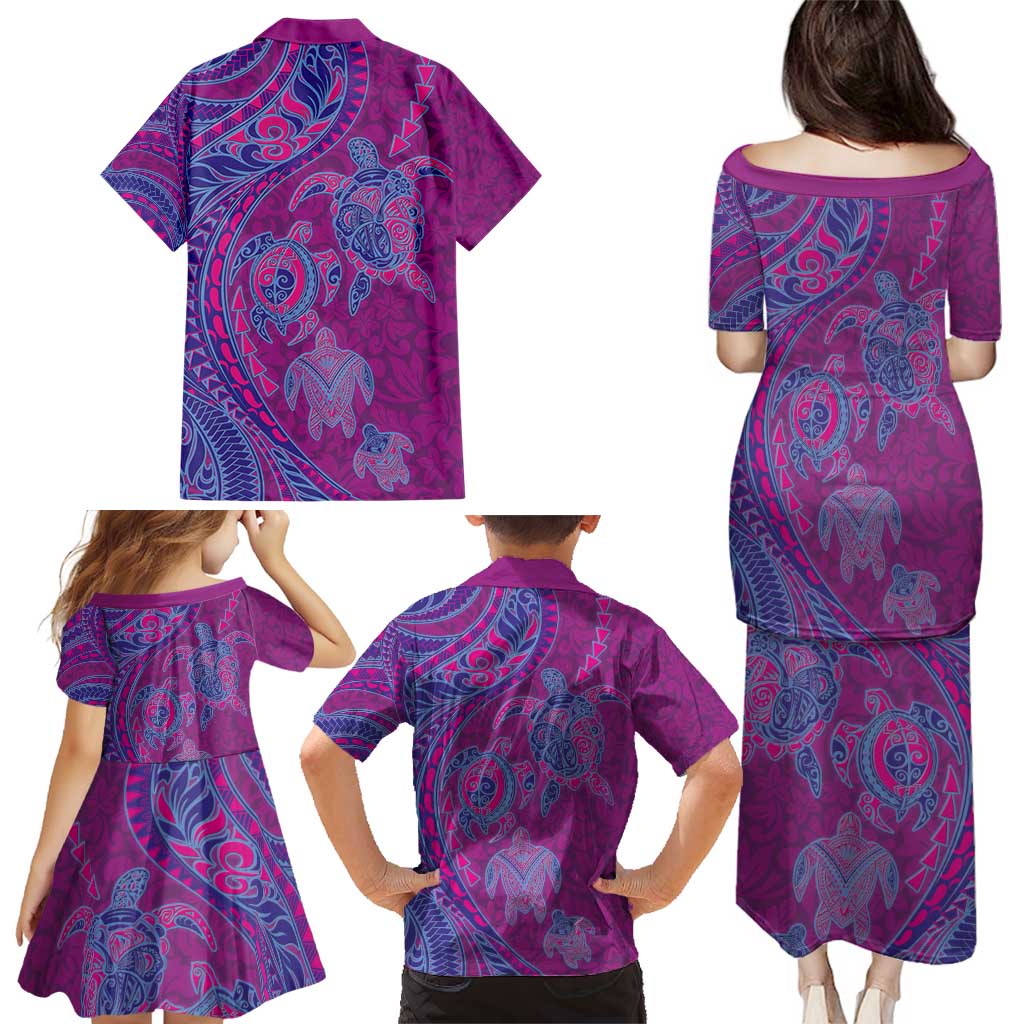 Hawaiian Turtles and Polynesian Art Tattoo Family Matching Puletasi and Hawaiian Shirt Cerise LT03 - Polynesian Pride
