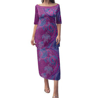 Hawaiian Turtles and Polynesian Art Tattoo Family Matching Puletasi and Hawaiian Shirt Cerise LT03 Mom's Dress Pink - Polynesian Pride
