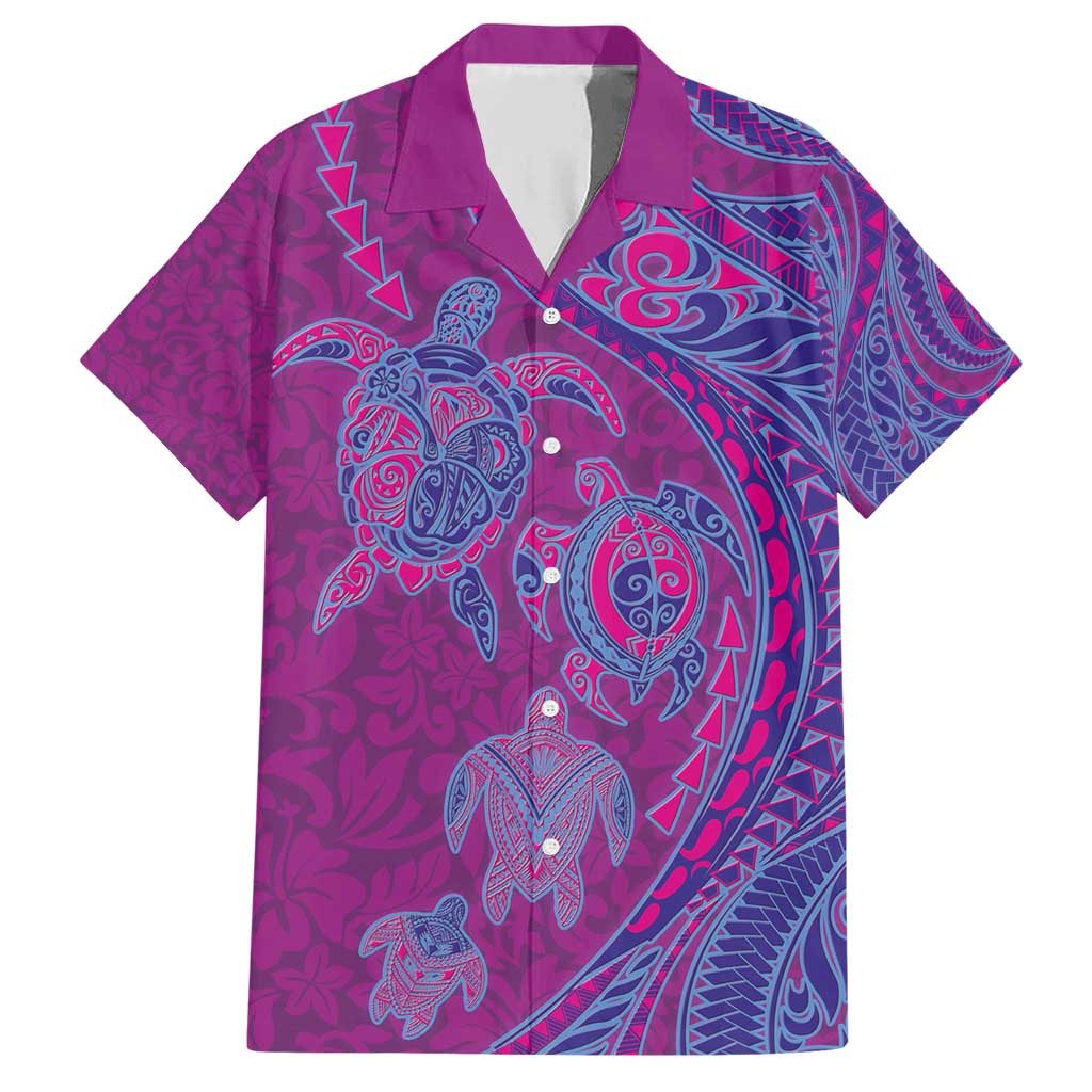 Hawaiian Turtles and Polynesian Art Tattoo Family Matching Short Sleeve Bodycon Dress and Hawaiian Shirt Cerise