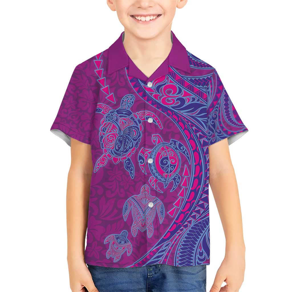 Hawaiian Turtles and Polynesian Art Tattoo Family Matching Summer Maxi Dress and Hawaiian Shirt Cerise LT03 Son's Shirt Pink - Polynesian Pride