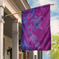 Hawaiian Turtles and Polynesian Art Tattoo Garden Flag Cerise