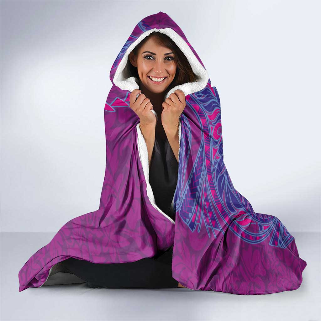 Hawaiian Turtles and Polynesian Art Tattoo Hooded Blanket Cerise