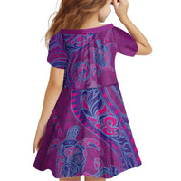 Hawaiian Turtles and Polynesian Art Tattoo Kid Short Sleeve Dress Cerise