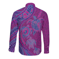 Hawaiian Turtles and Polynesian Art Tattoo Long Sleeve Button Shirt Cerise