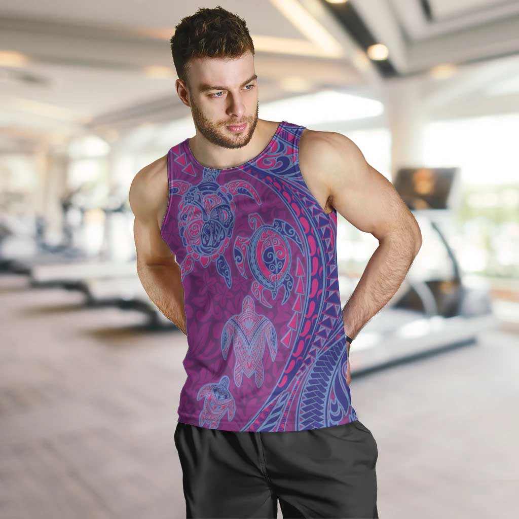 Hawaiian Turtles and Polynesian Art Tattoo Men Tank Top Cerise
