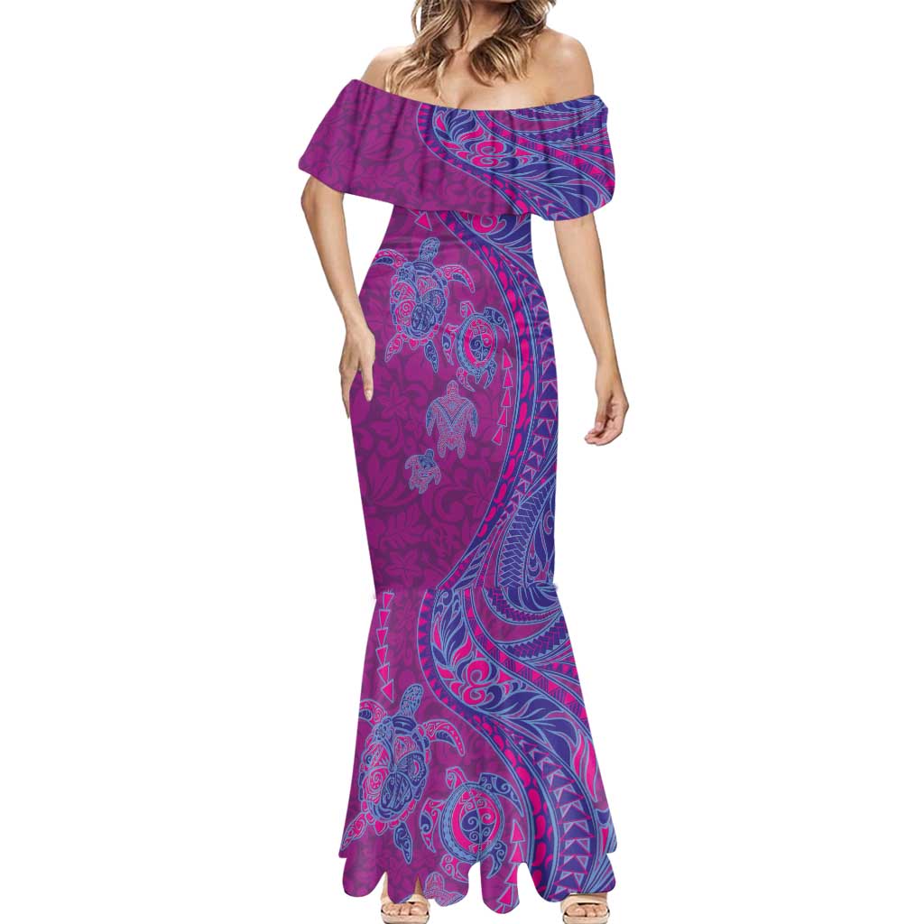 Hawaiian Turtles and Polynesian Art Tattoo Mermaid Dress Cerise